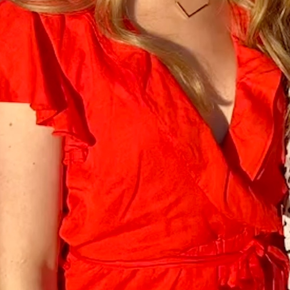 Vibrant Red Ruffle Sleeve Romper